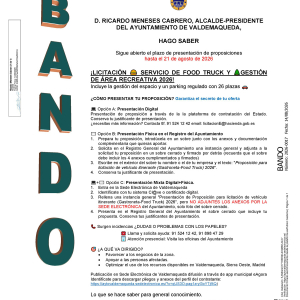 Bando Licitación Servicio Food Truck y Gestión Área Recreativa 2026
